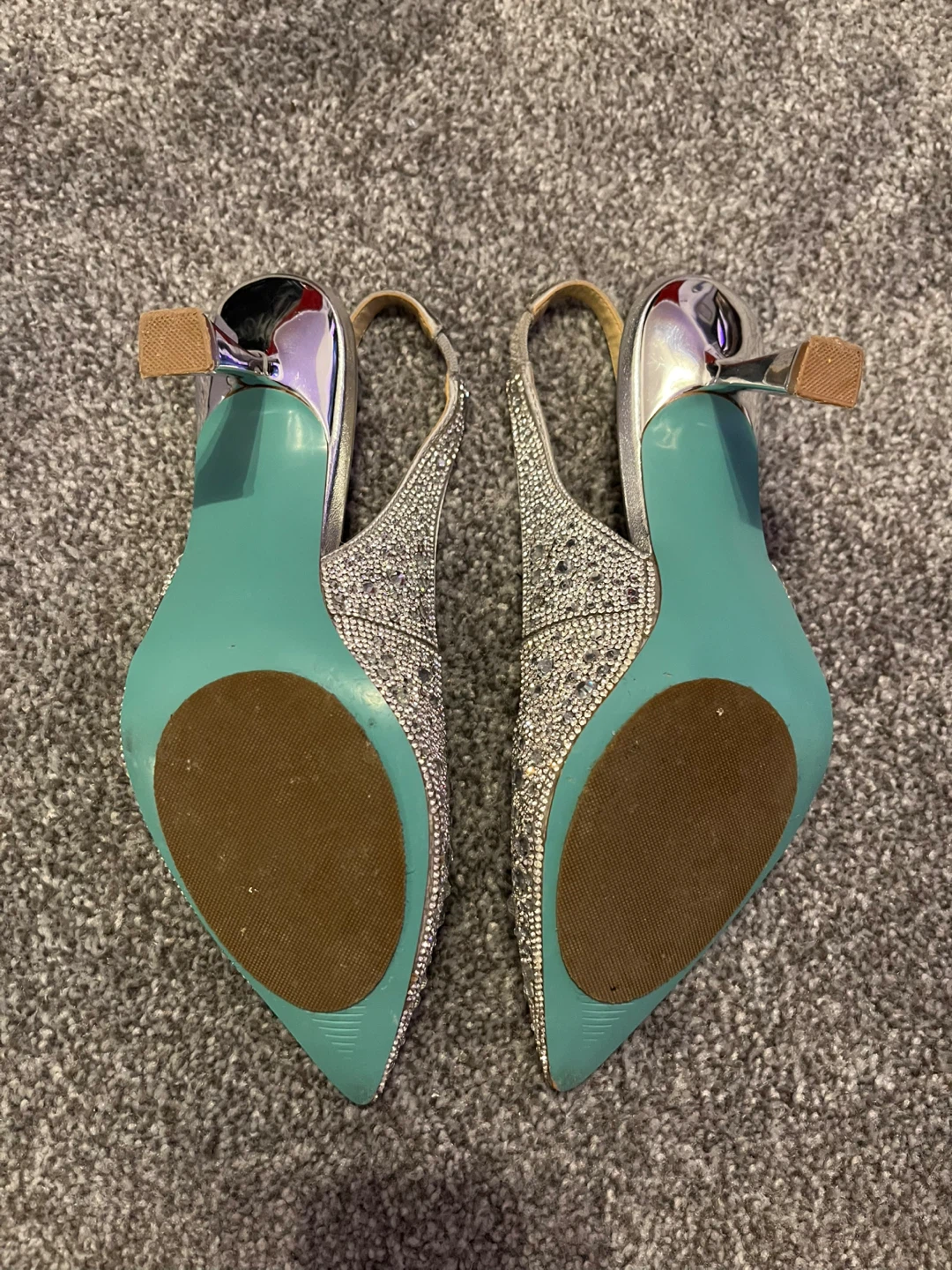 Betsey Johnson Silver Rhinestone Heels, Size 6 - photo 4