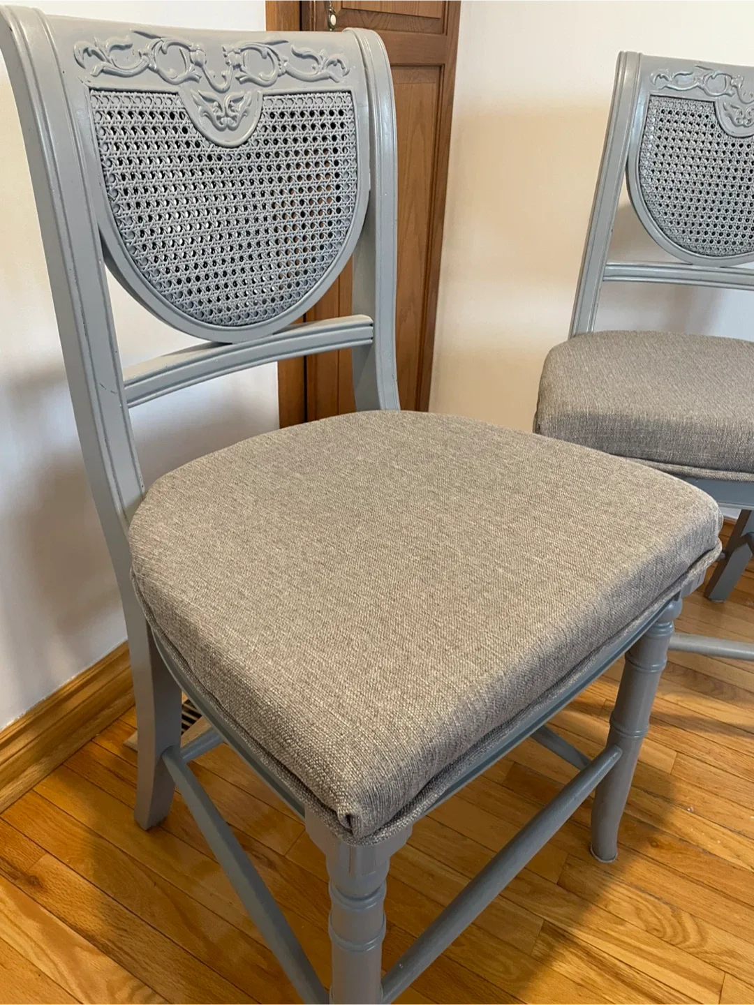 Grey Cane Back Kitchen Island Chairs - Set of 2