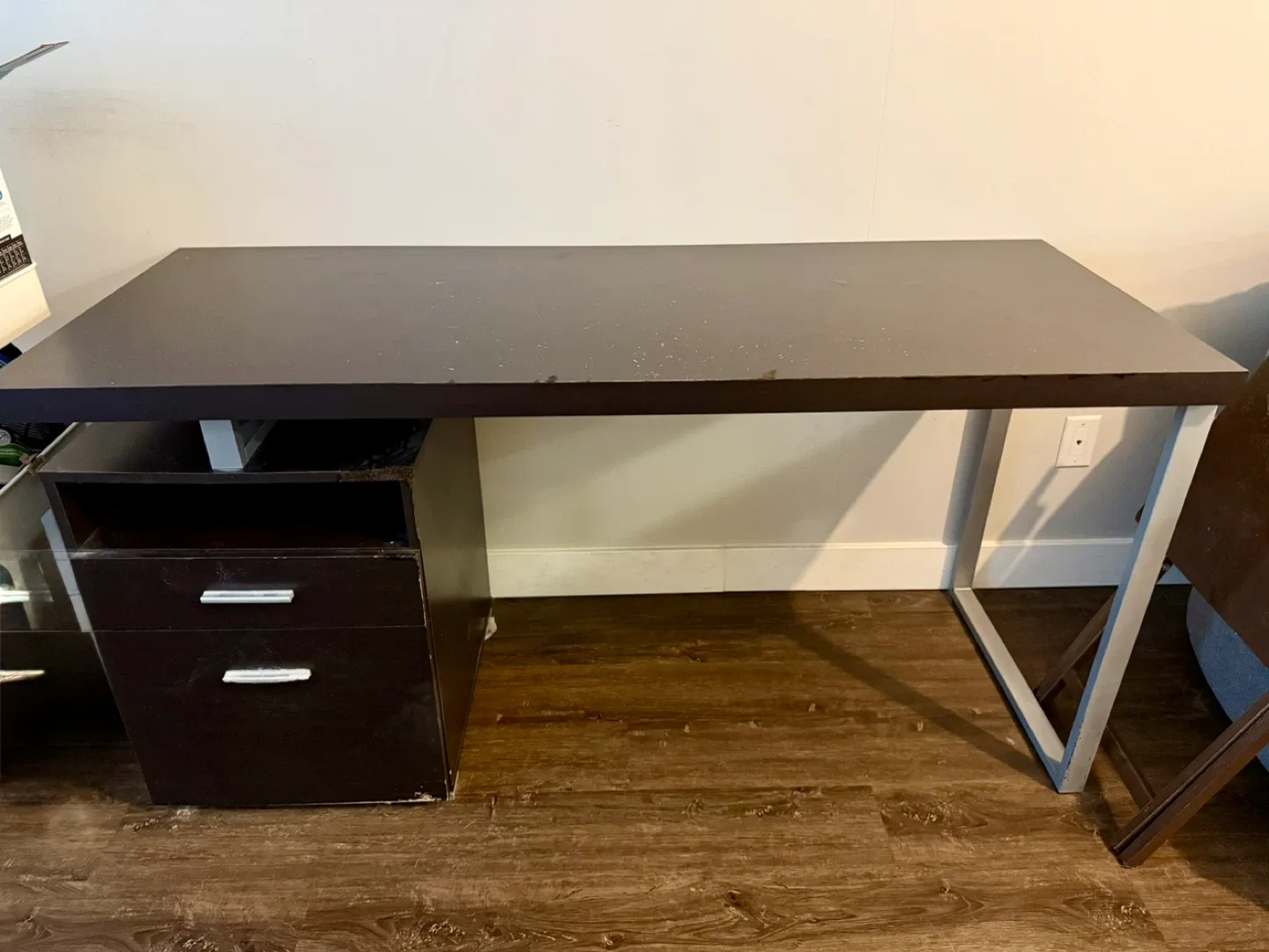 Dark Brown Desk with Attached Drawer