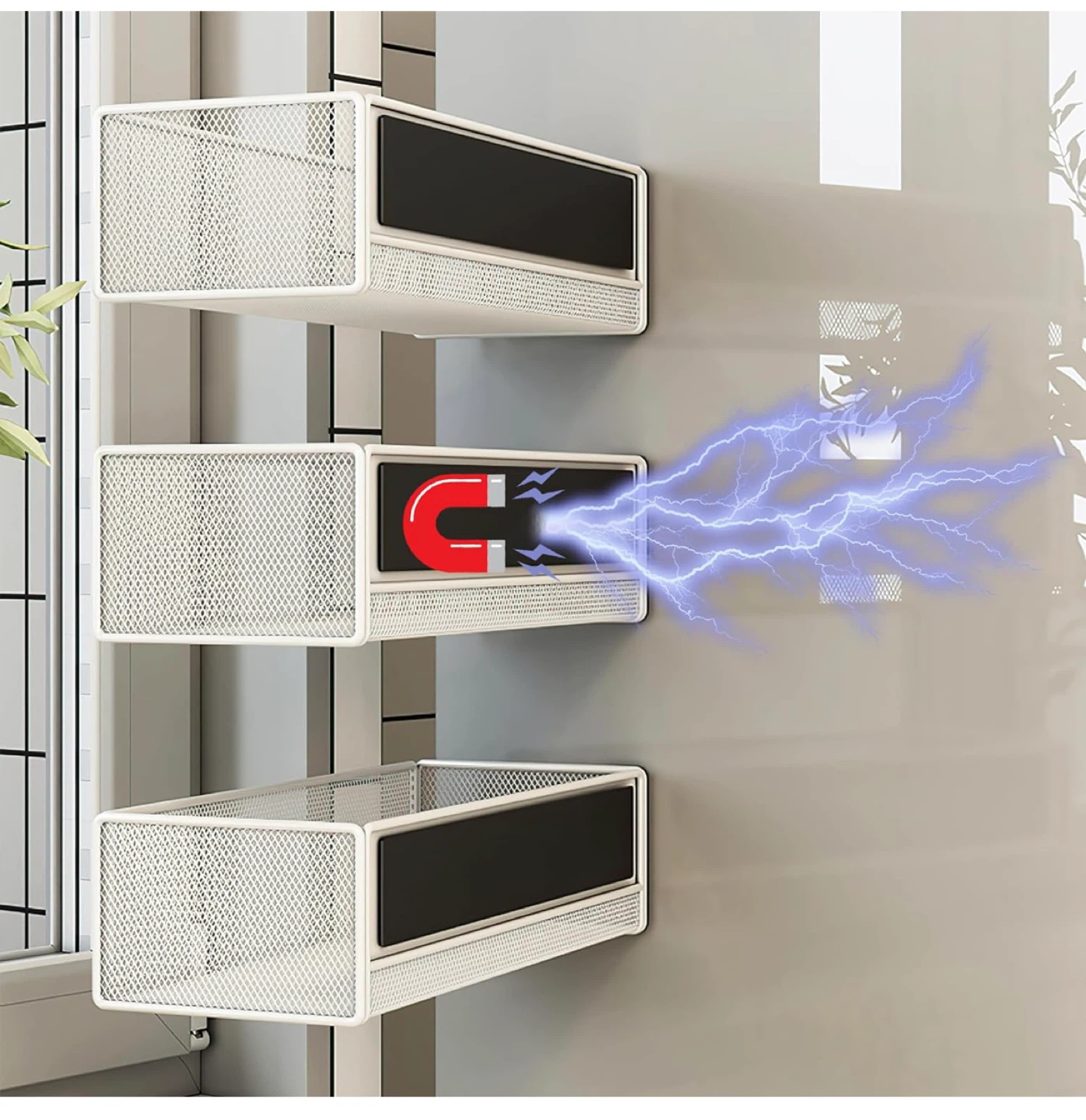 Magnetic Fridge Storage Baskets - White & Black - photo 4
