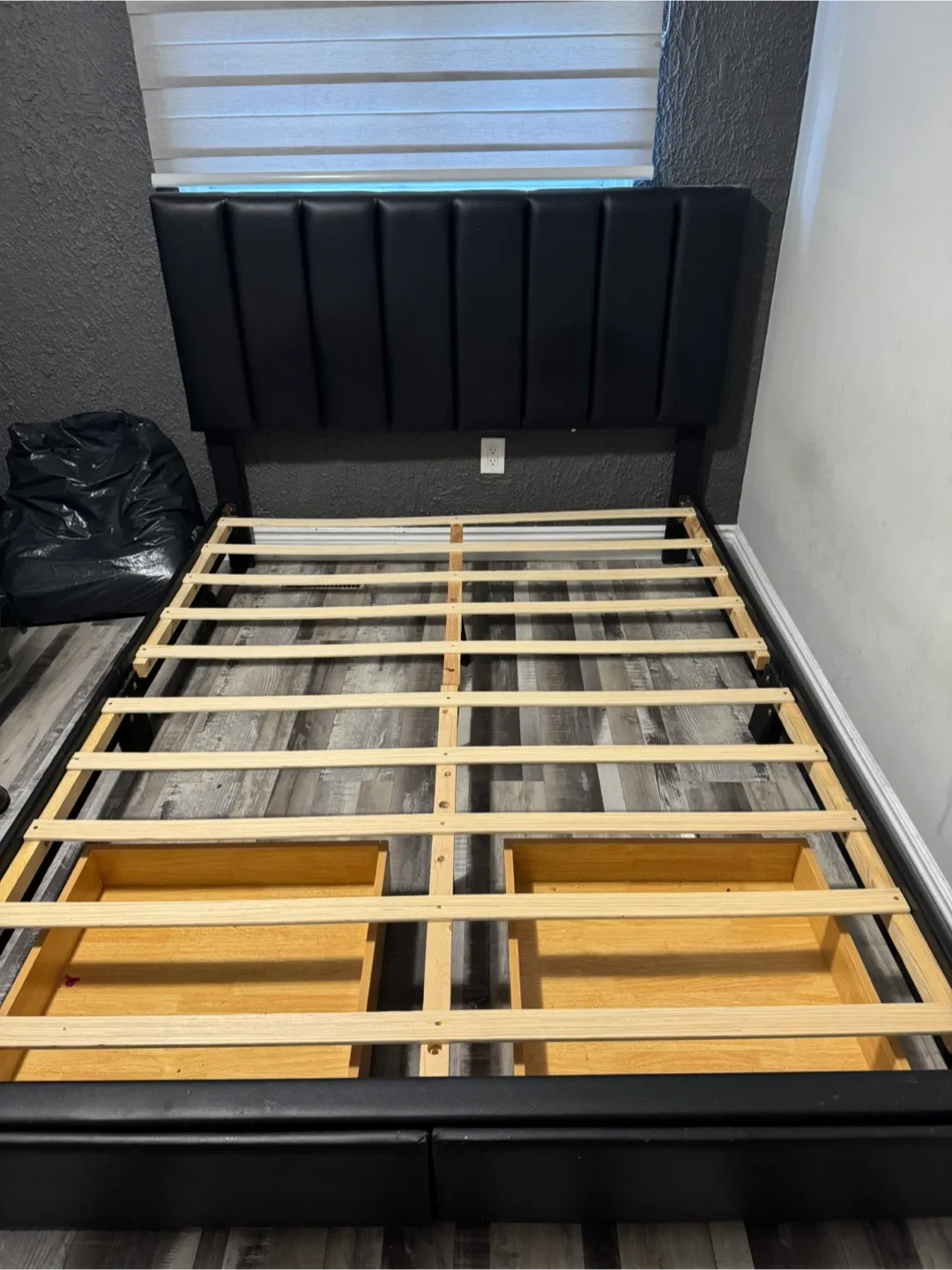 Black Upholstered Bed Frame with Storage