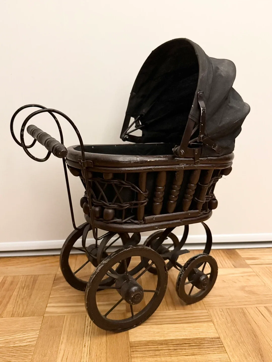 Small Antique Vintage Victorian Wooden Doll Carriage Stroller