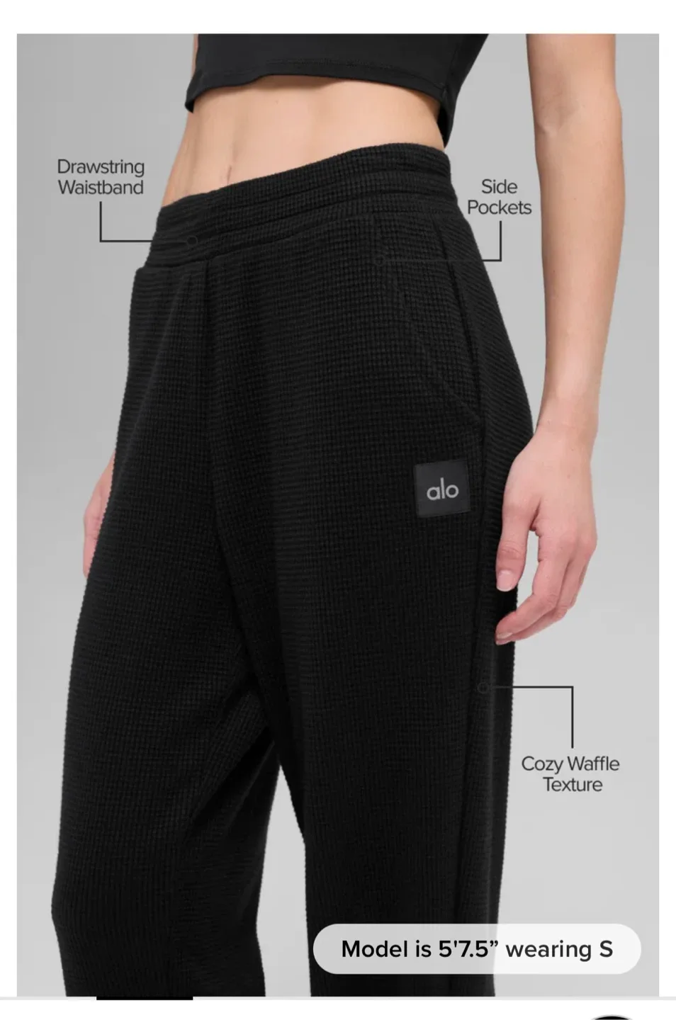 Brand New Alo Yoga Waffle Weekend Escape Jogger - Black, Size S image indicator(7)