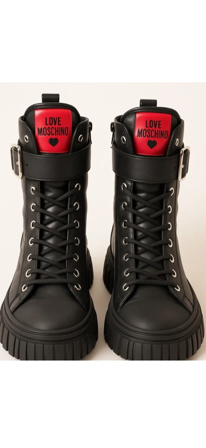 Love Moschino Black Leather Ankle Boots. Size 39