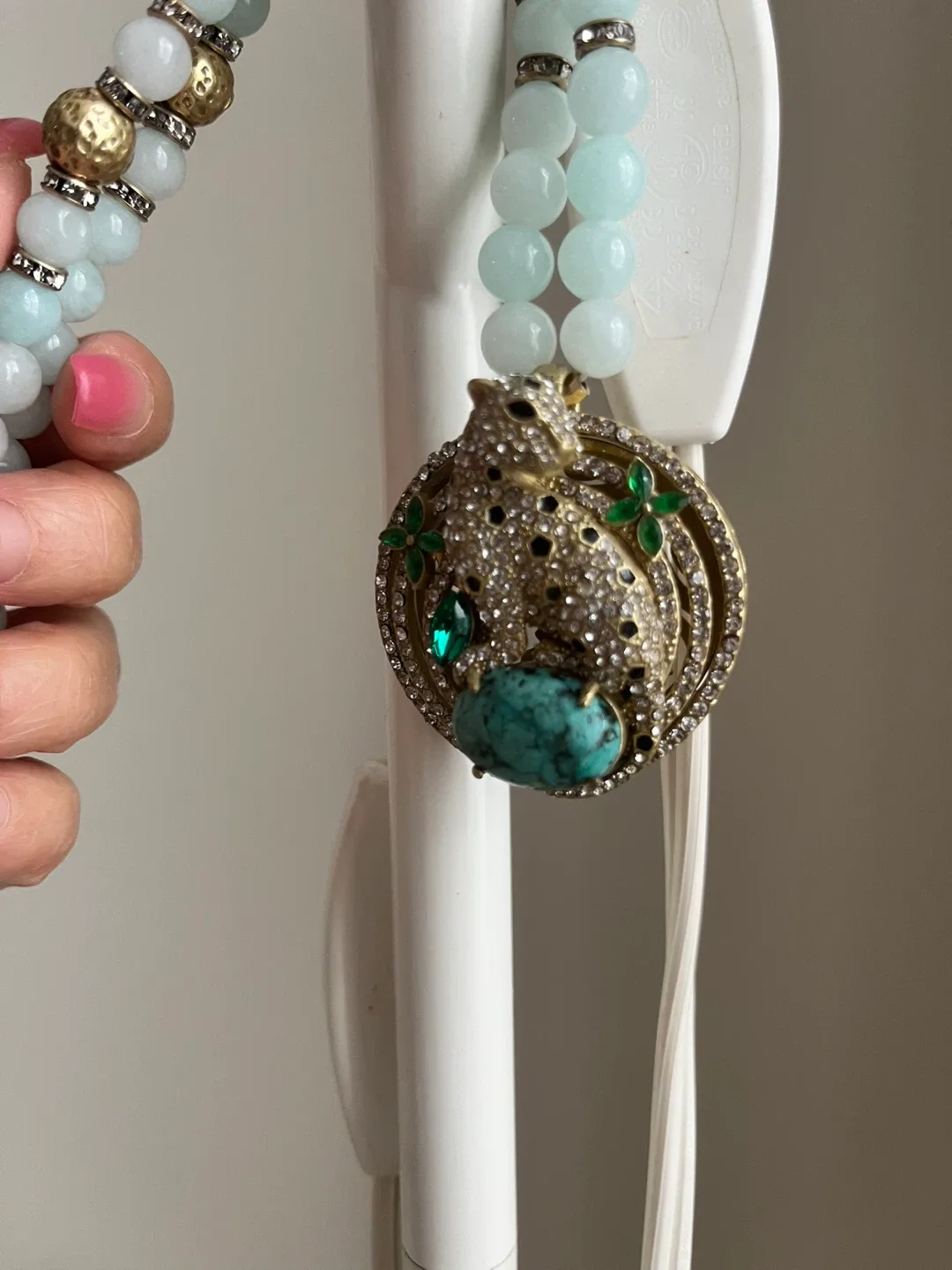 Beaded Necklace with Leopard Pendant