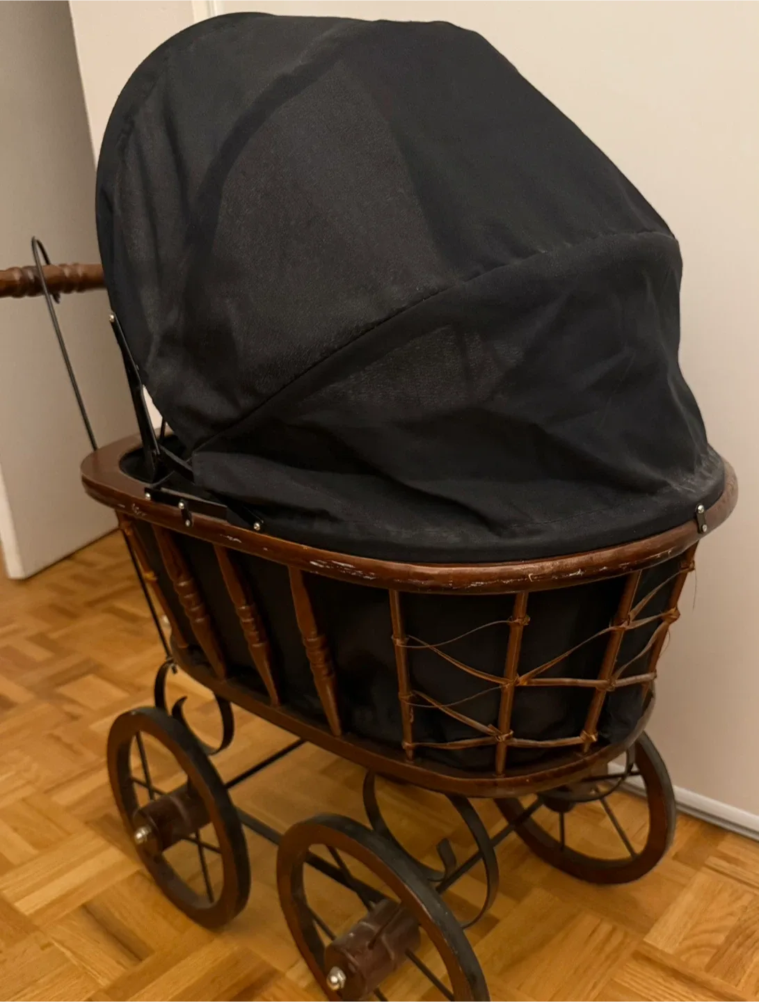 Large Antique Vintage Victorian Wooden Doll Carriage Stroller image indicator(3)