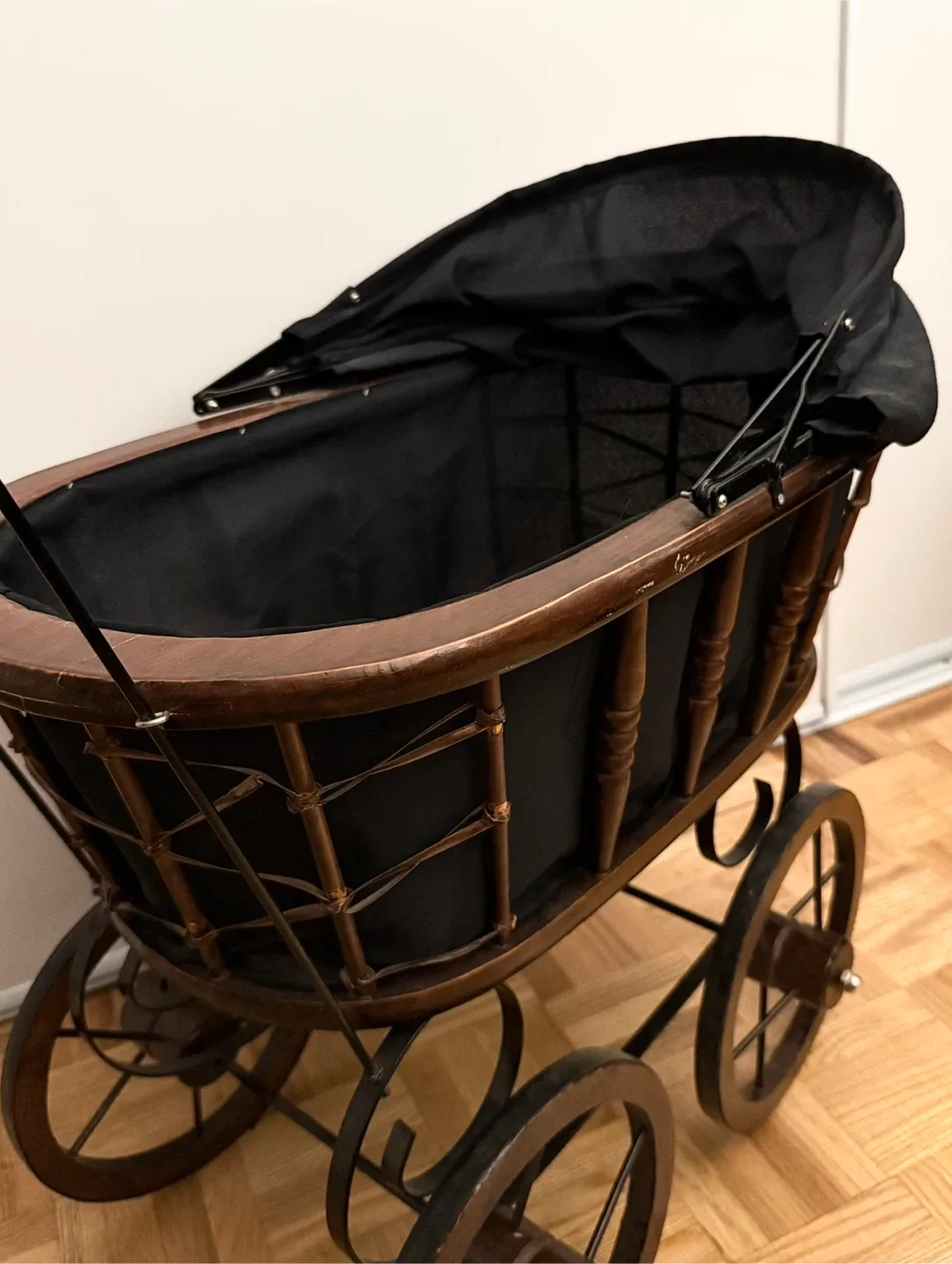 Large Antique Vintage Victorian Wooden Doll Carriage Stroller image indicator(4)