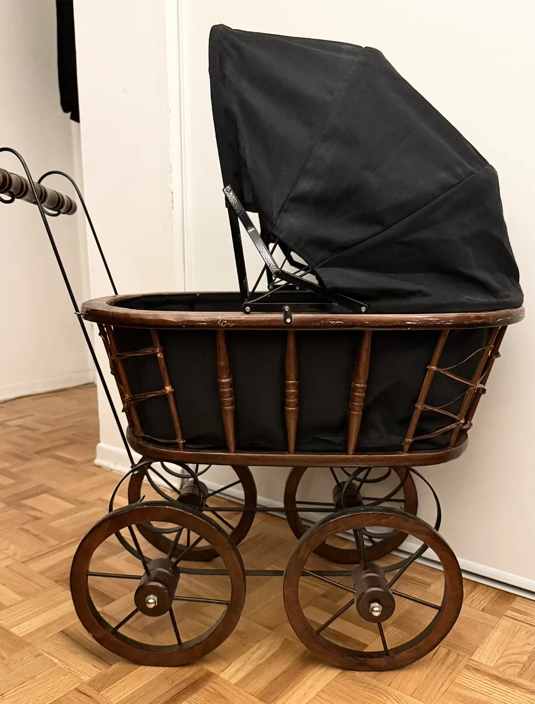 Large Antique Vintage Victorian Wooden Doll Carriage Stroller image indicator(2)