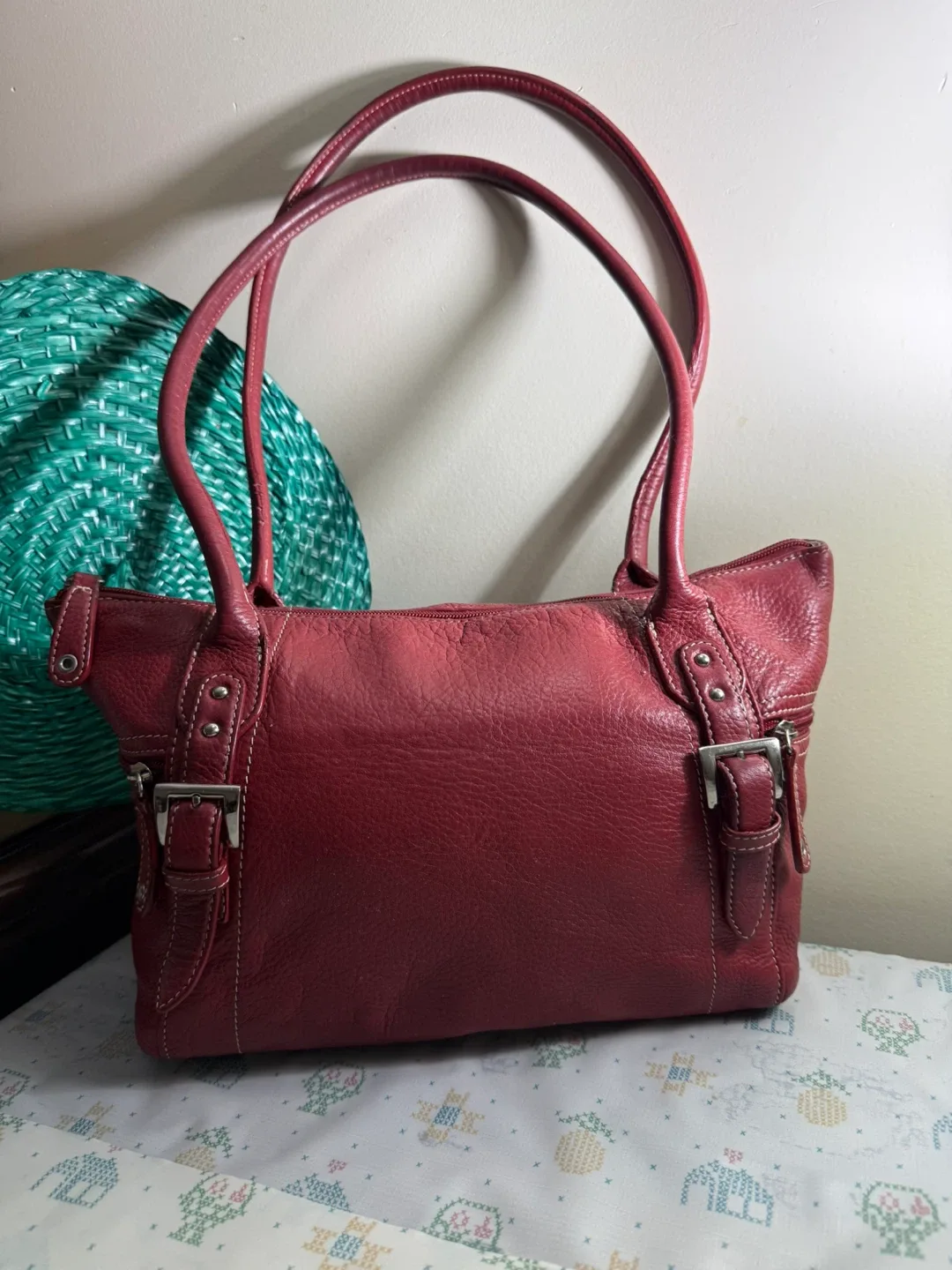 Red Leather Tote Bag