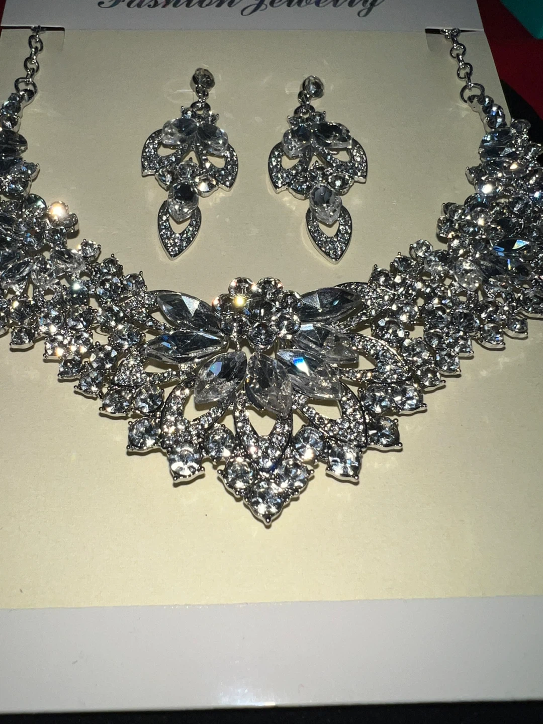 Rhinestone Necklace & Earrings Set - photo 3