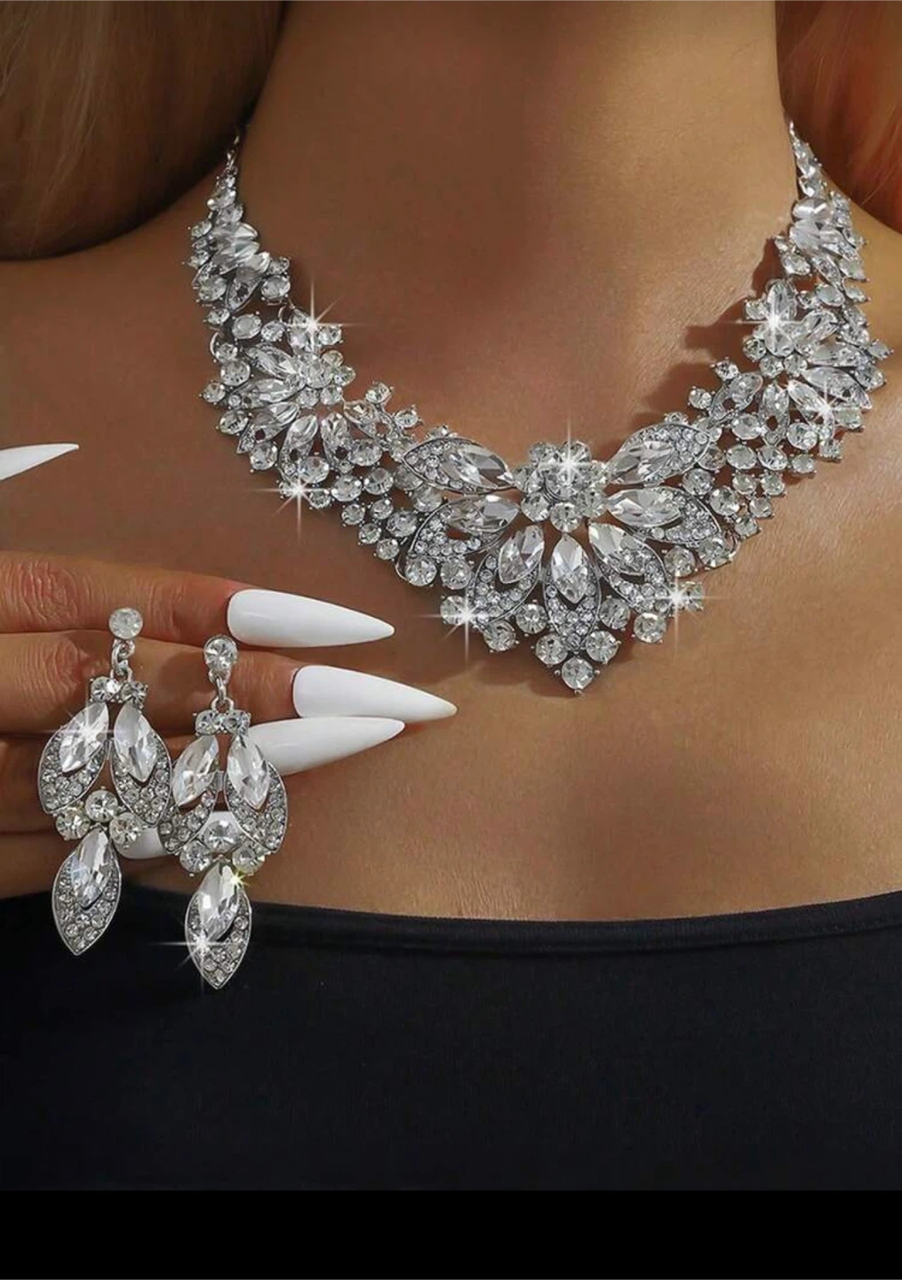Rhinestone Necklace & Earrings Set - photo 2