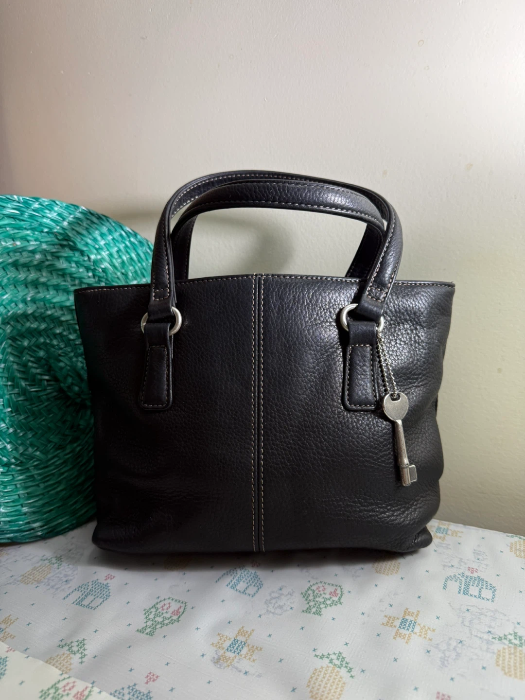 Fossil Black Leather Tote Bag