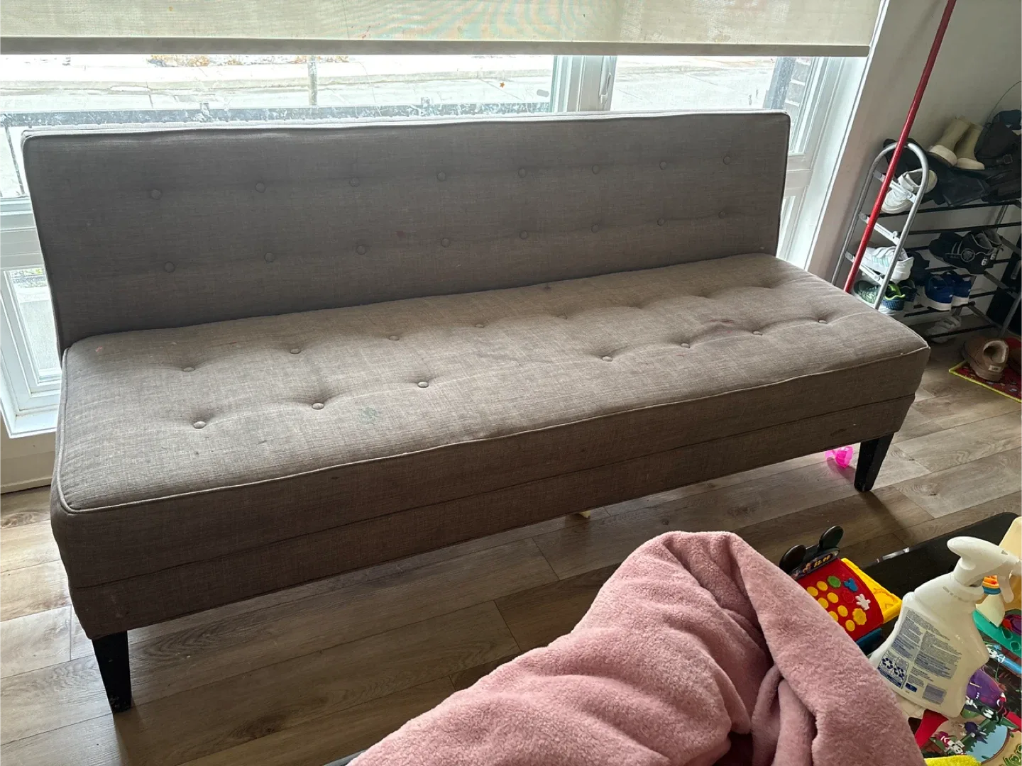 Grey Tufted Bench