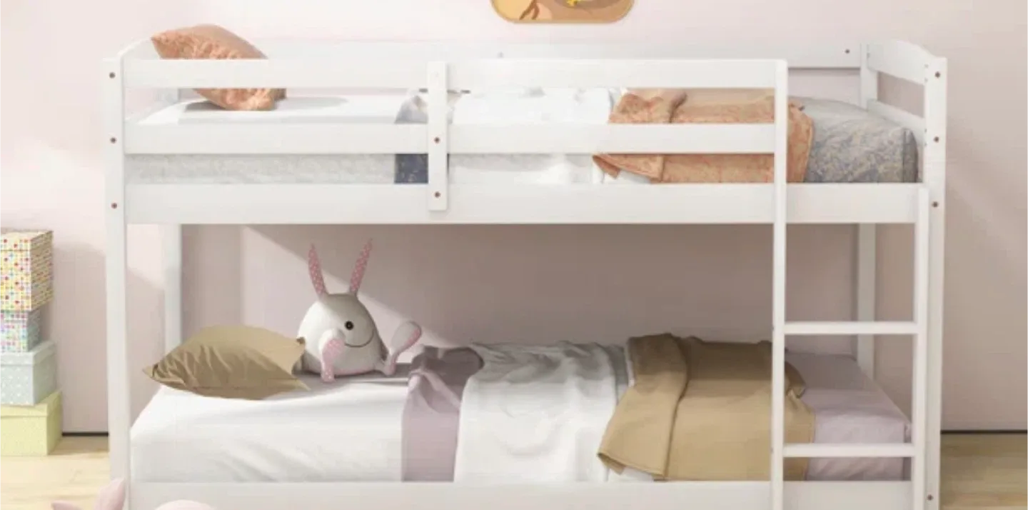 White Wooden Bunk Bed with Ladder image indicator(2)