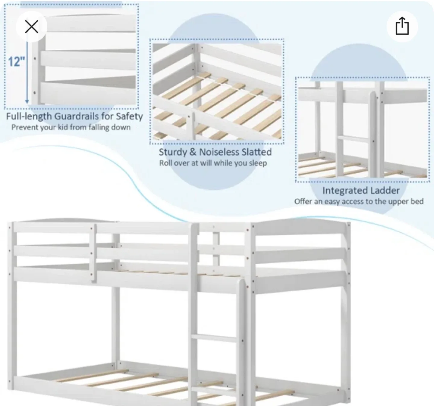 White Wooden Bunk Bed with Ladder image indicator(3)