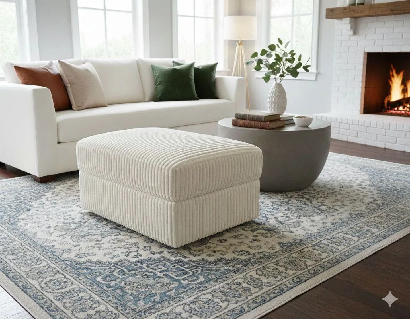 Corduroy Ottoman - Cream Colour