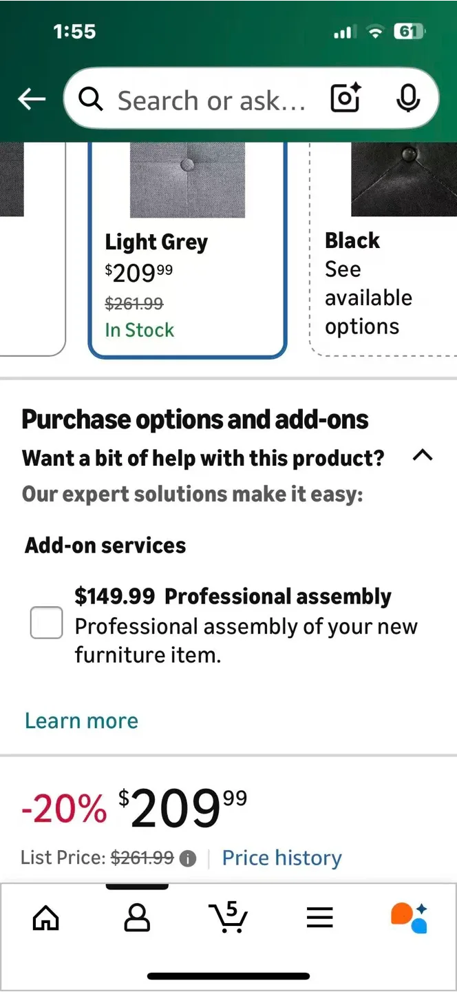 ALLEWIE Upholstered Queen Bed Frame Light Grey image indicator(2)