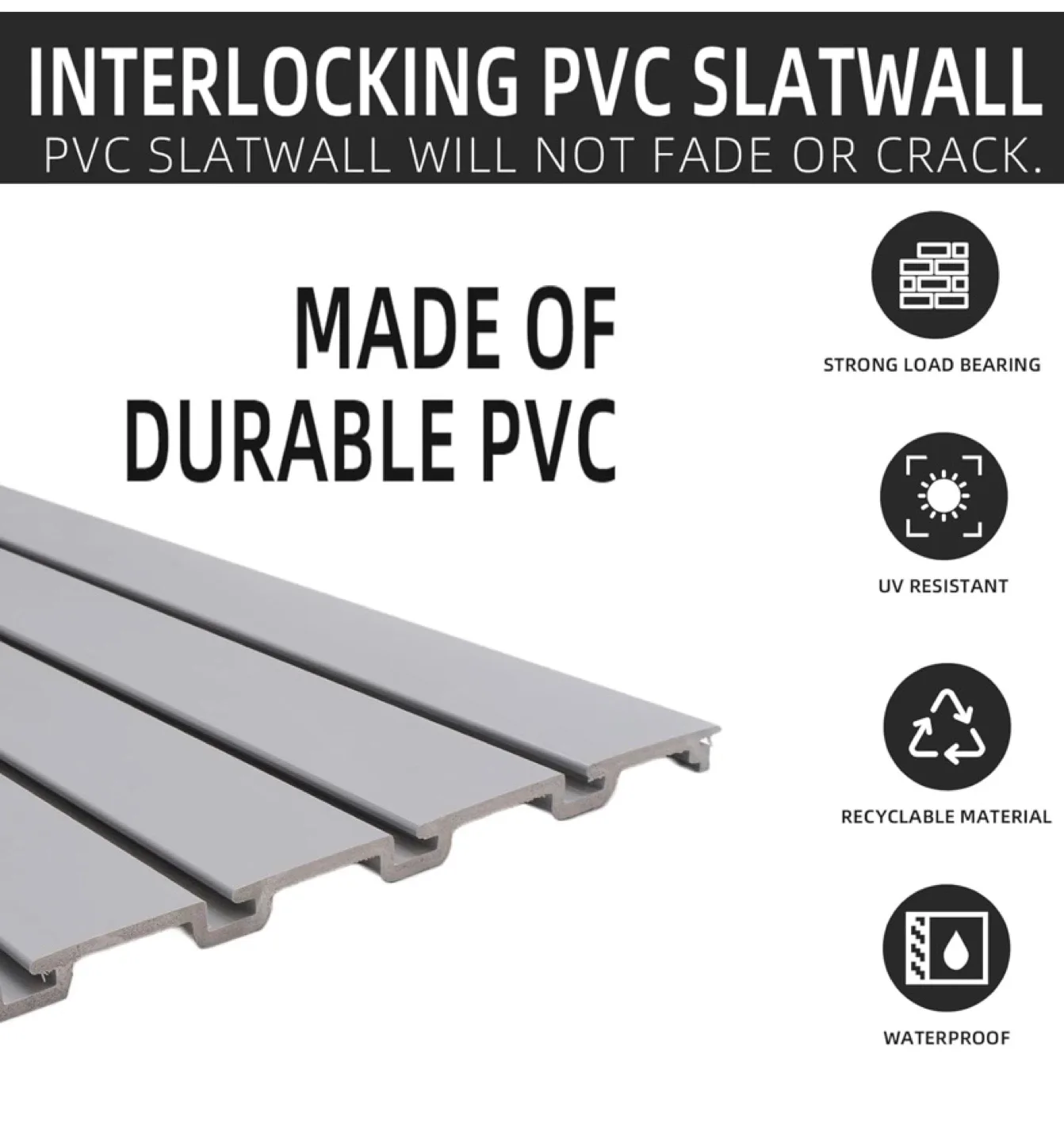 Slat Wall Panel 4x4 ft Heavy Duty PVC Slatwall Grey image indicator(5)