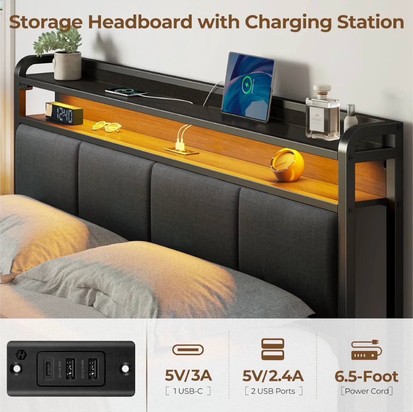 Full Size Bed Frame w/ Storage & RGB Lights - NEW image indicator(5)