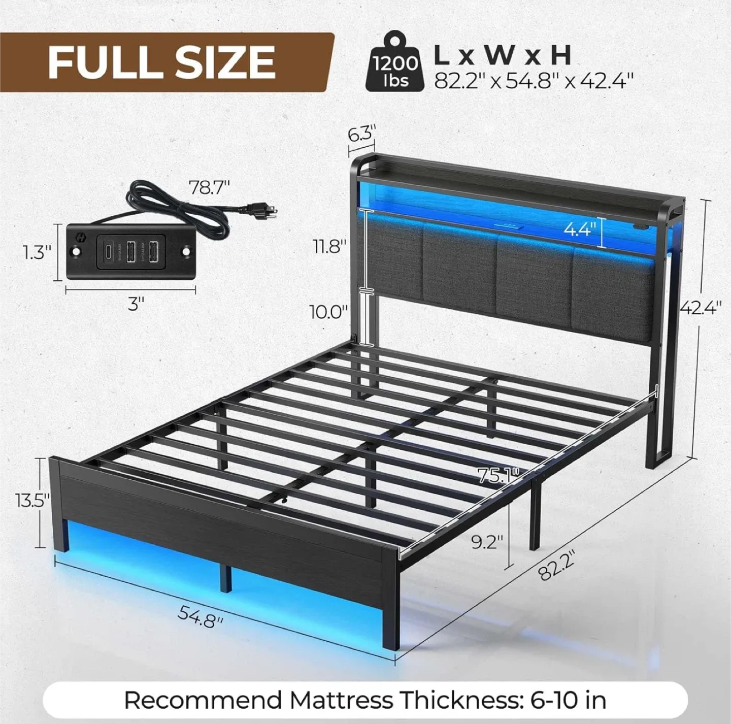 Full Size Bed Frame w/ Storage & RGB Lights - NEW image indicator(2)
