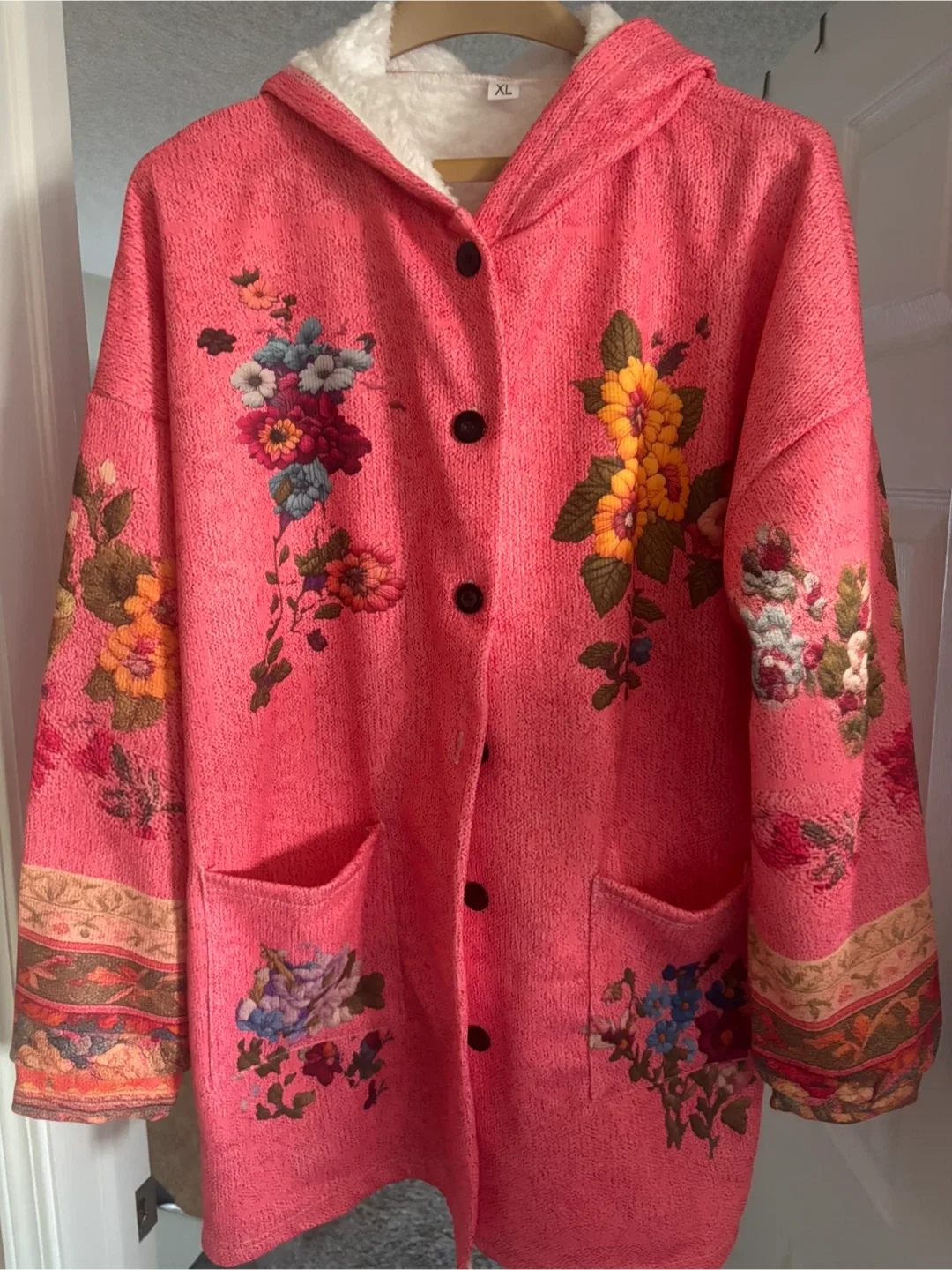 Floral Print Hooded Cardigan - Size XL