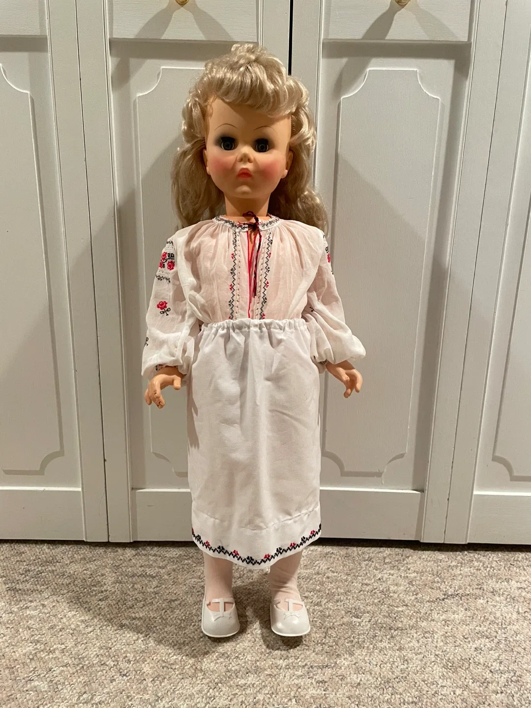 Vintage Walking Doll with handmade Ukrainian costume