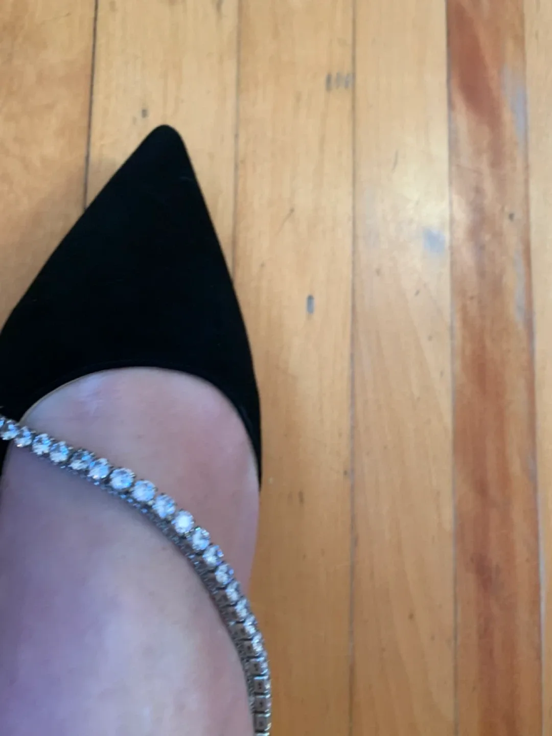 Jimmy Choo Black Suede Flats with Crystal Ankle Strap image indicator(3)