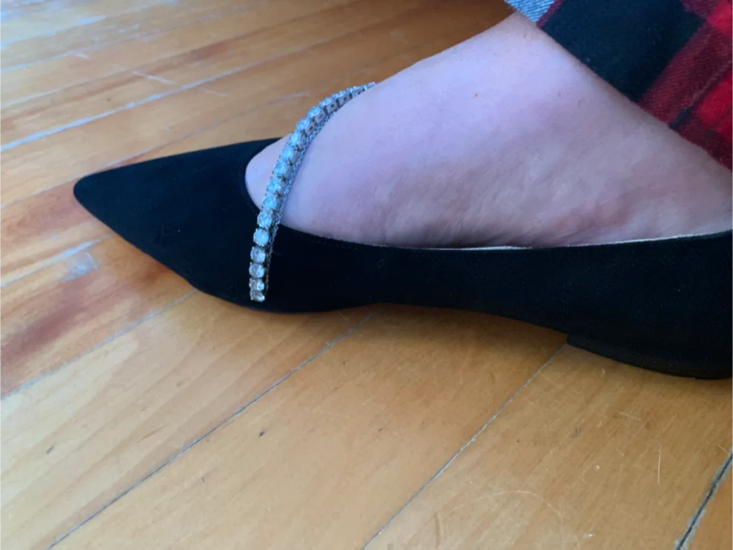 Jimmy Choo Black Suede Flats with Crystal Ankle Strap image indicator(2)