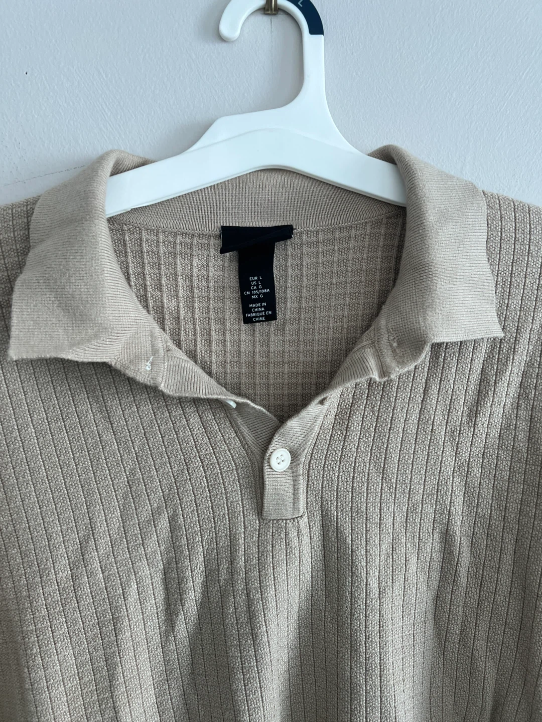 H&M Beige Knit Polo Shirt - Size L - photo 2