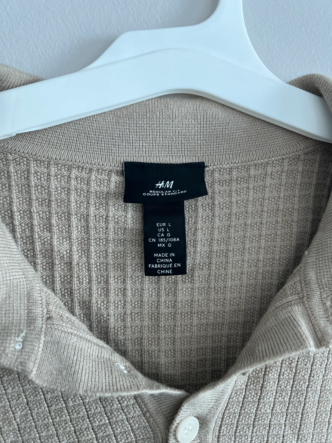 H&M Beige Knit Polo Shirt - Size L - photo 3