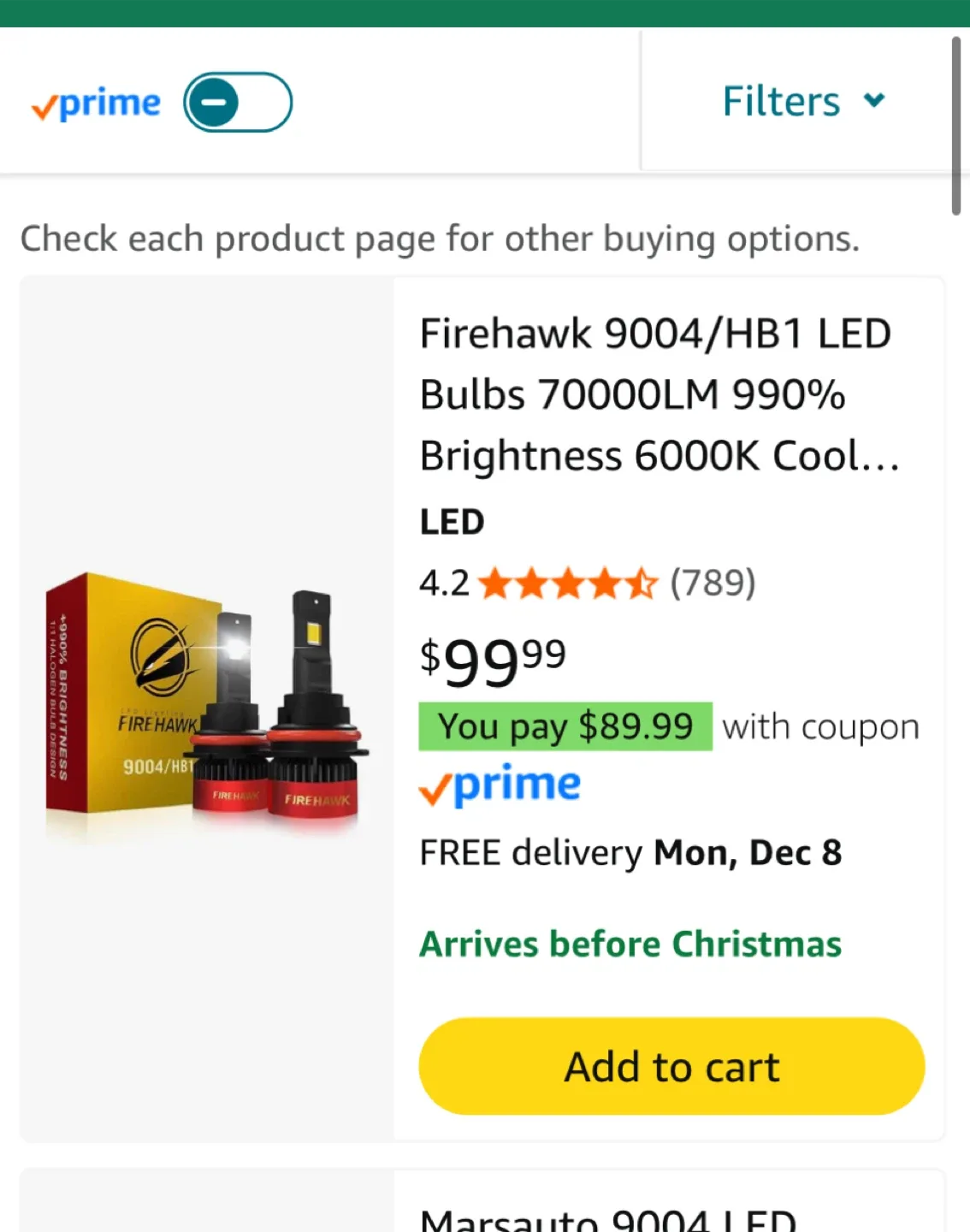 Firehawk 9004/HB1 LED Bulbs - Like New!