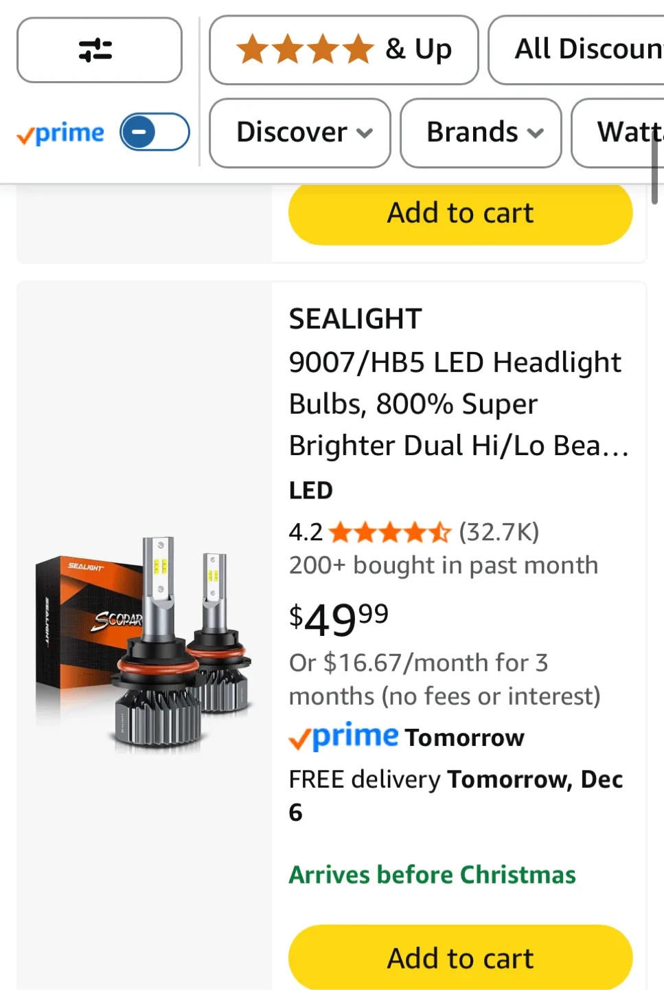 SEALIGHT 9007/HB5 LED Headlight Bulbs