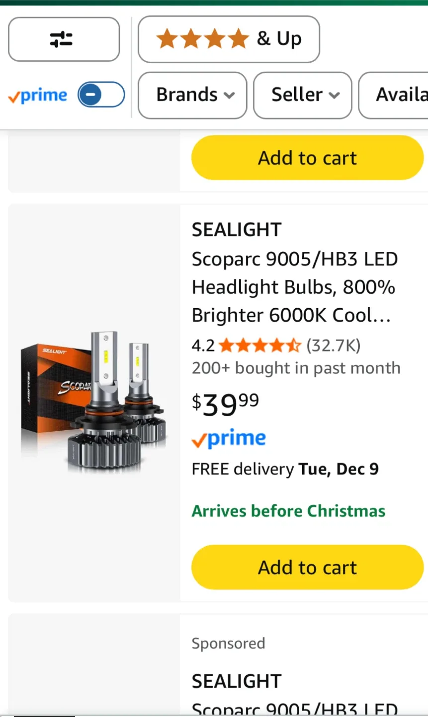 SEALIGHT Scoparc 9005/HB3 LED Headlight Bulbs