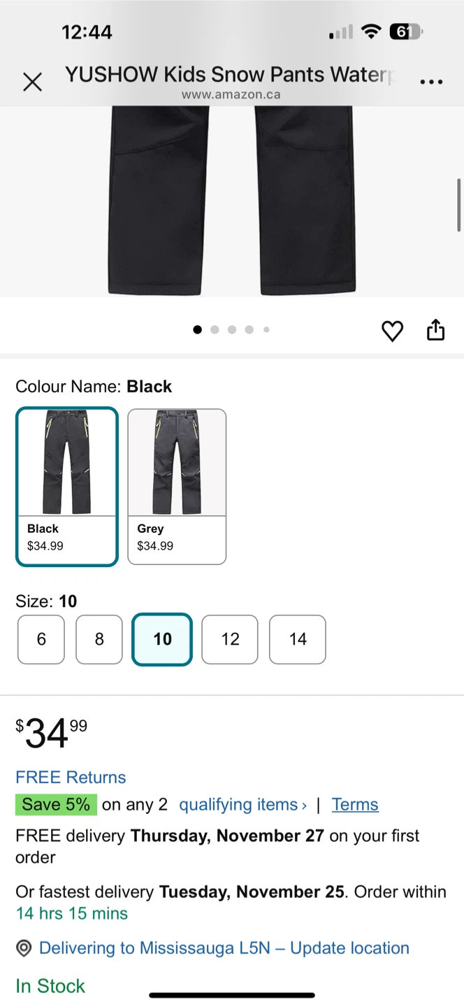 New Yushow Kids Snow Pants Waterproof Black Size 10 - photo 3