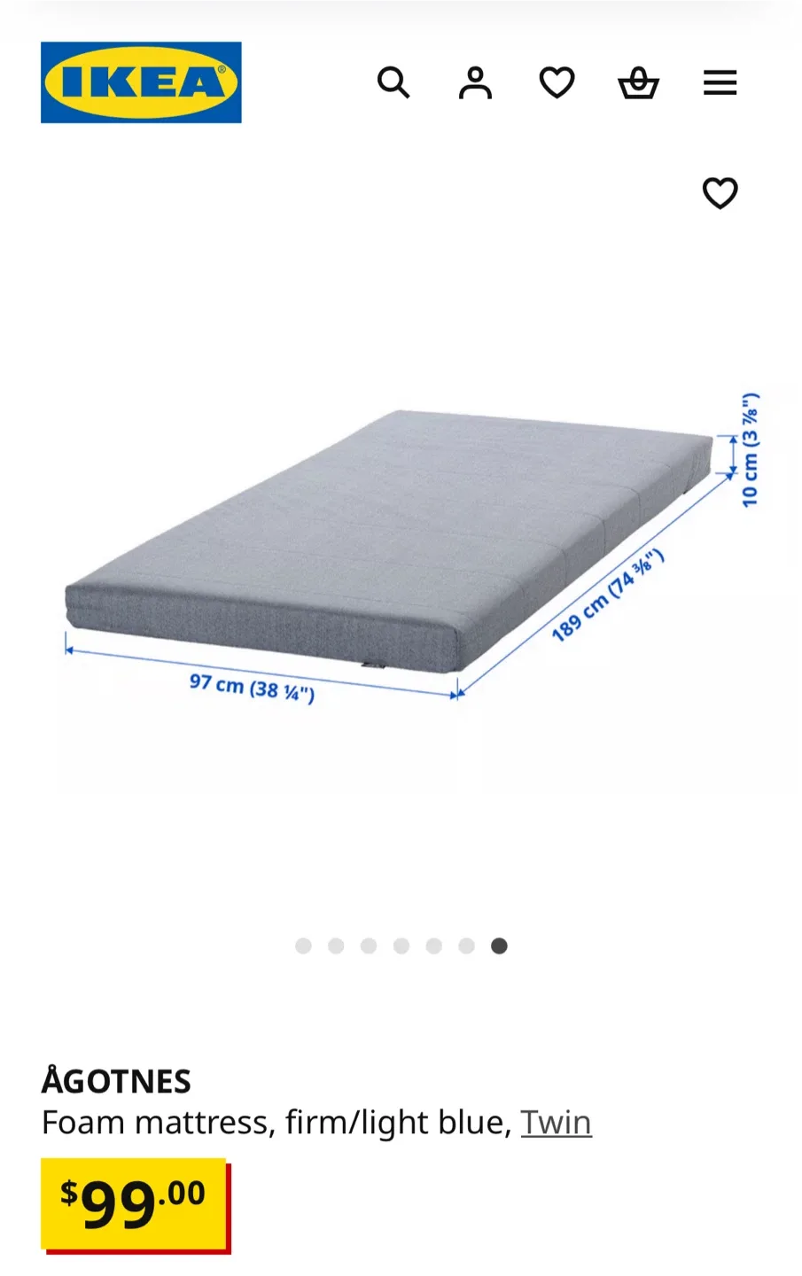IKEA ÅGOTNES Twin Foam Mattress - Light Blue