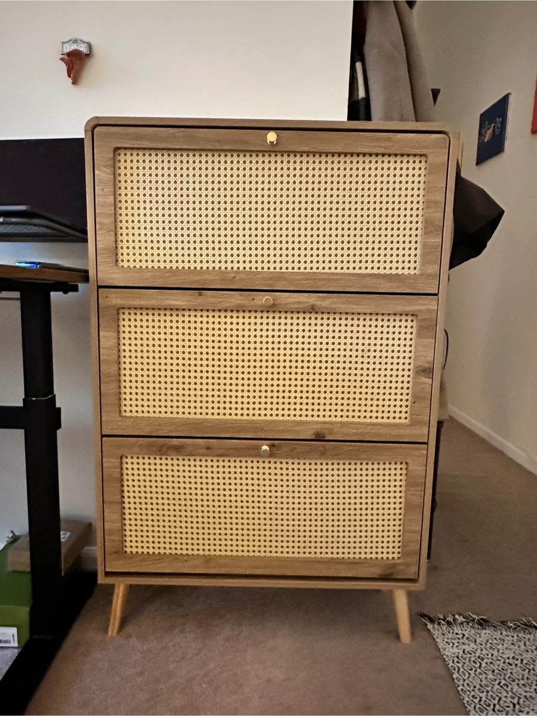 Rattan Shoe Cabinet with 3 Flip Drawers