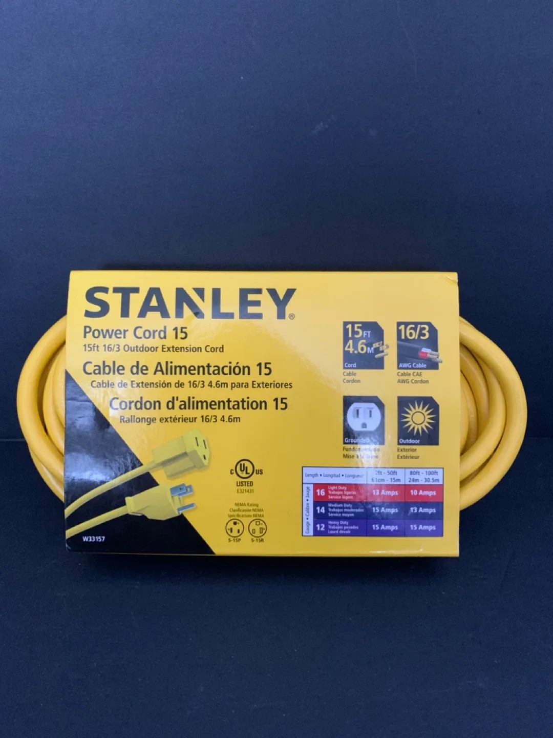 Stanley 15ft 16/3 Outdoor Extension Cord - Yellow