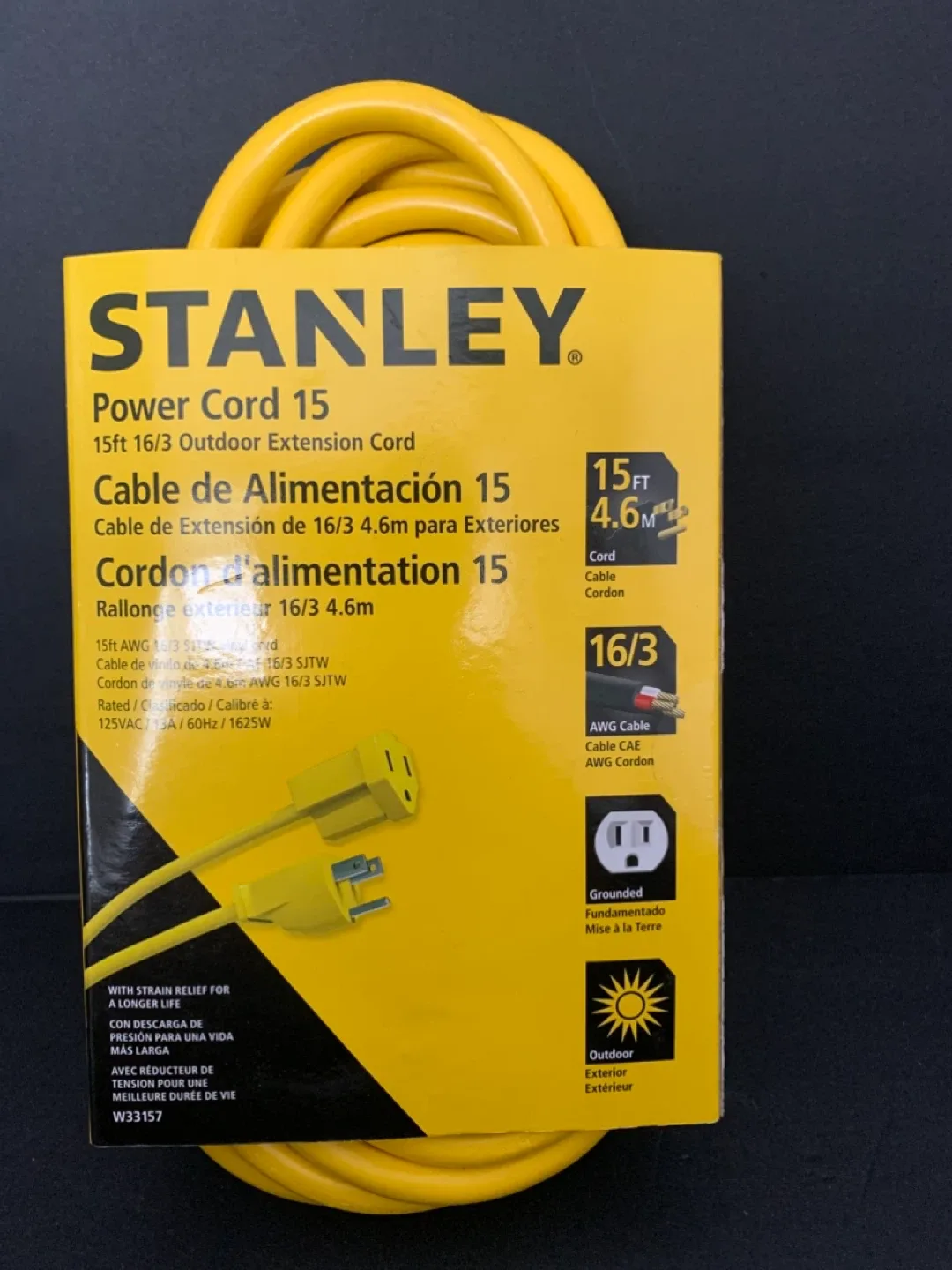 Stanley 15ft 16/3 Outdoor Extension Cord - Yellow image indicator(2)