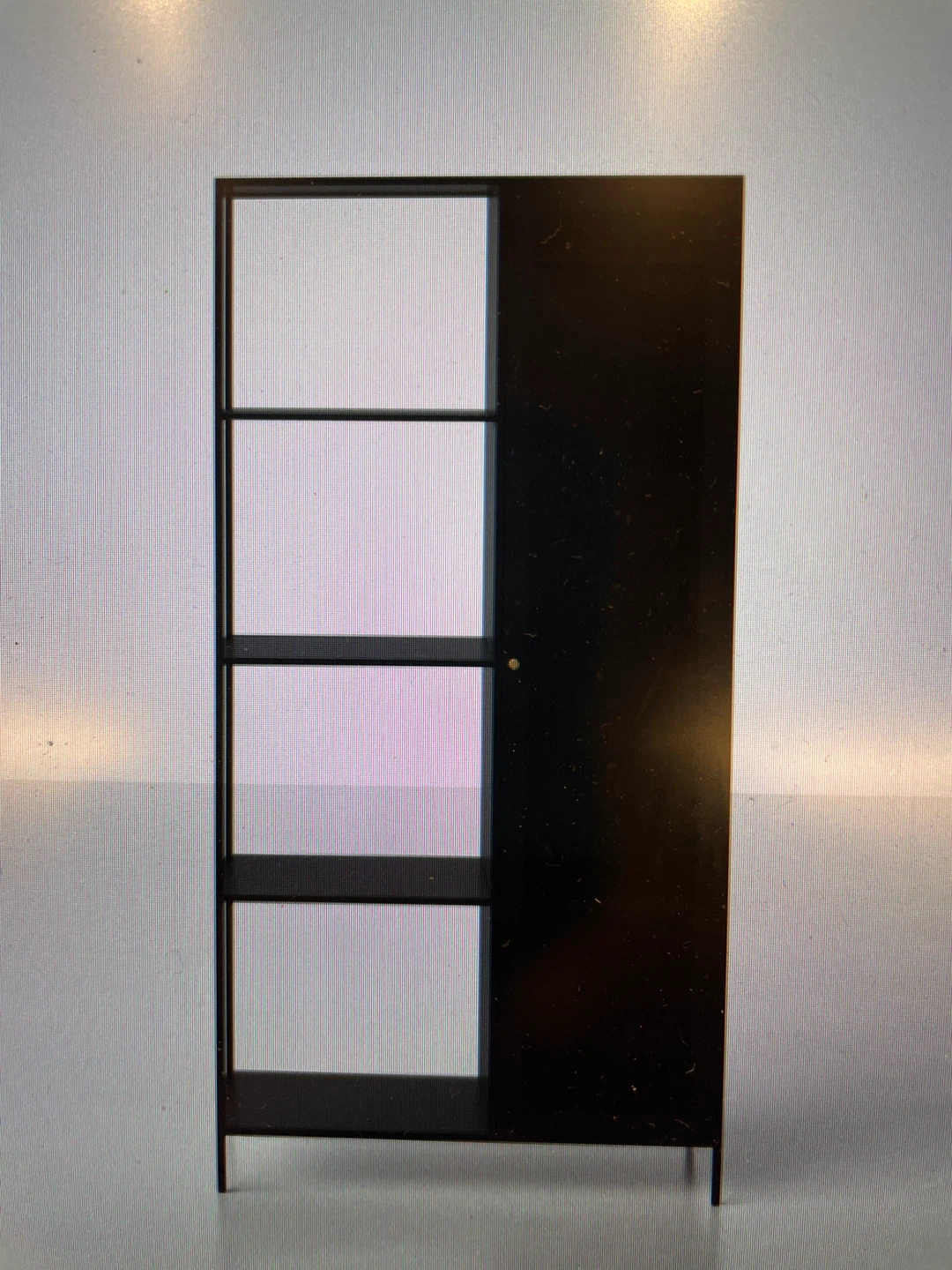 Tall storage cabinet with selves and rod for clothes