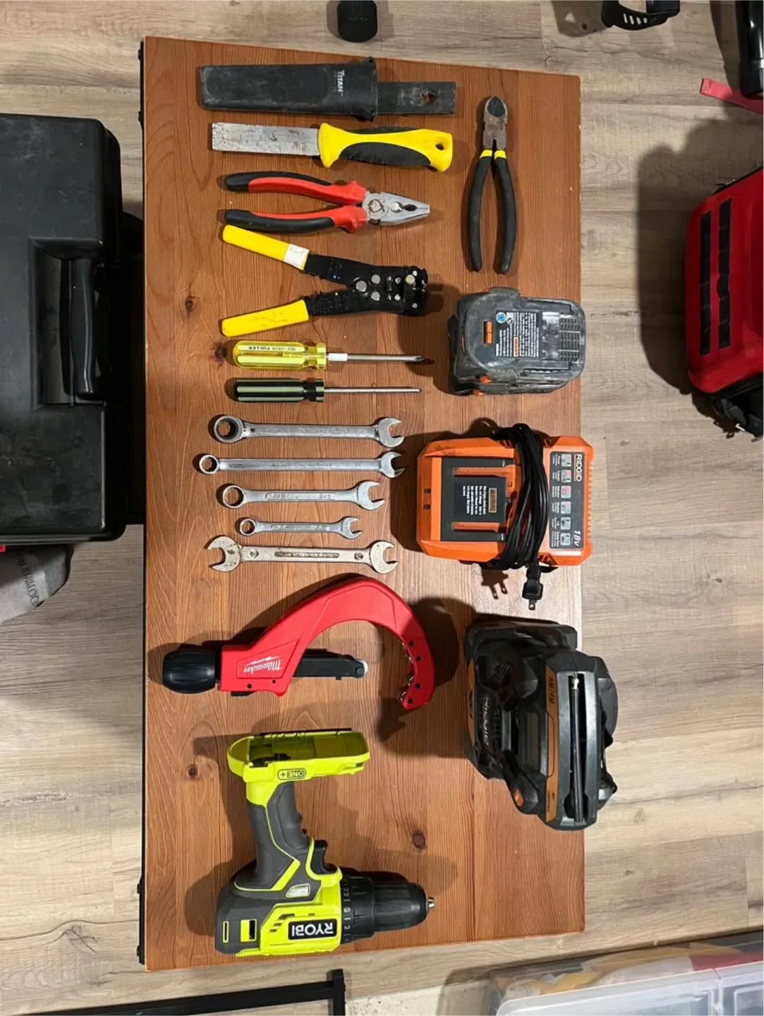 Mixed Tool Lot - Stanley Mitre Box, Ryobi Drill