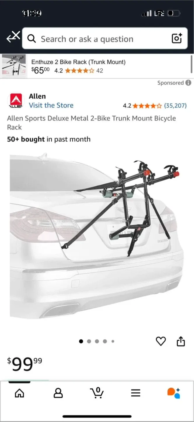 Allen Sports Deluxe 2-Bike Trunk Mount Rack