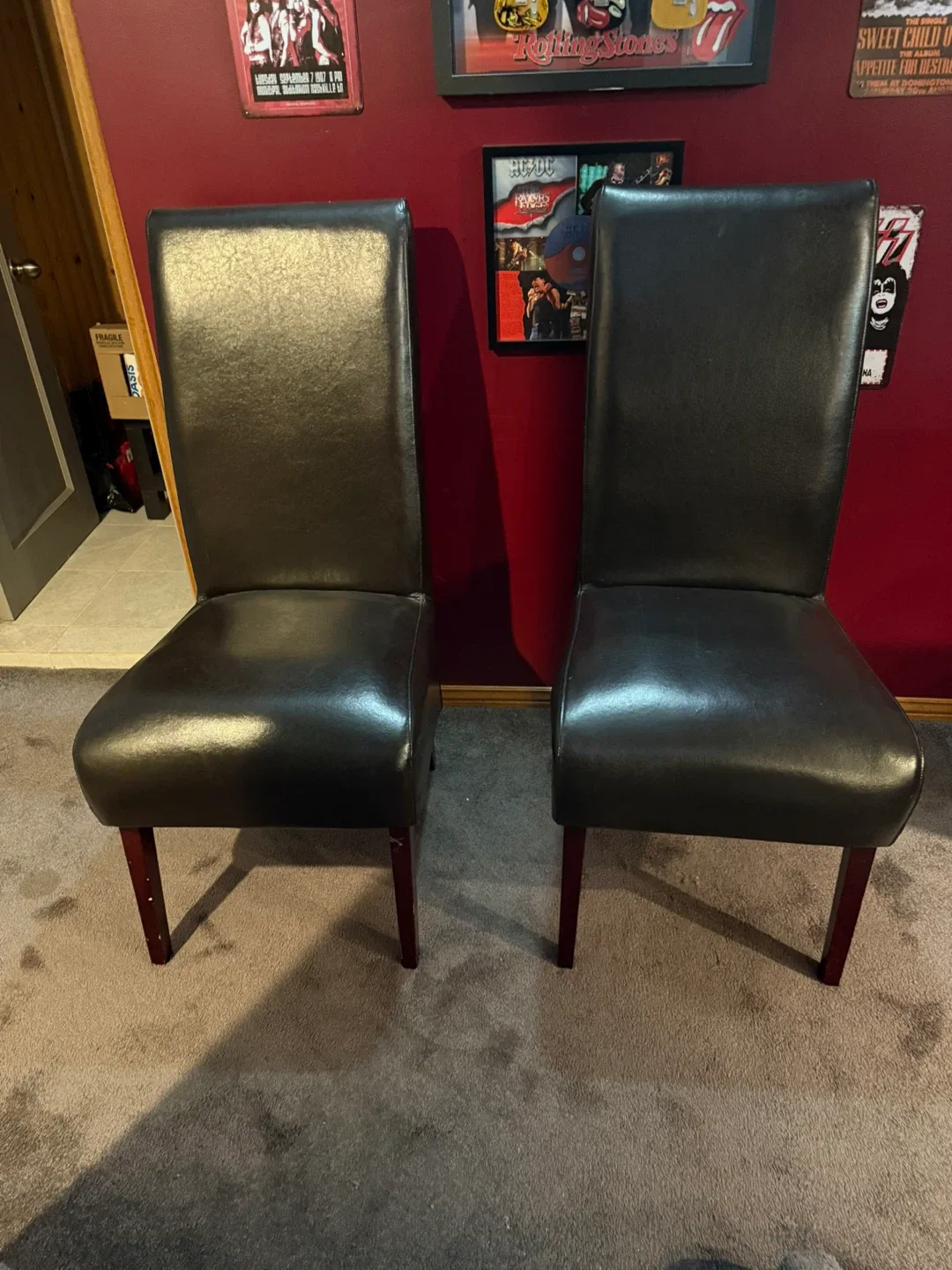 Set of 2 Dark Brown Leather Dining Chairs