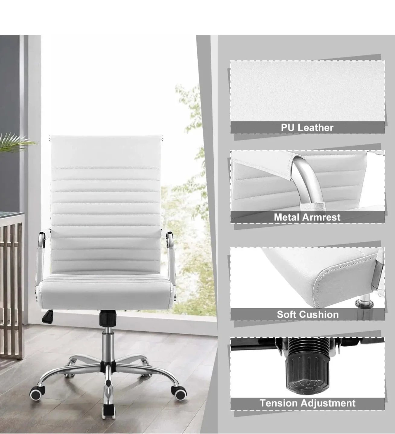 White Ribbed Office Mid-Back Chair image indicator(4)