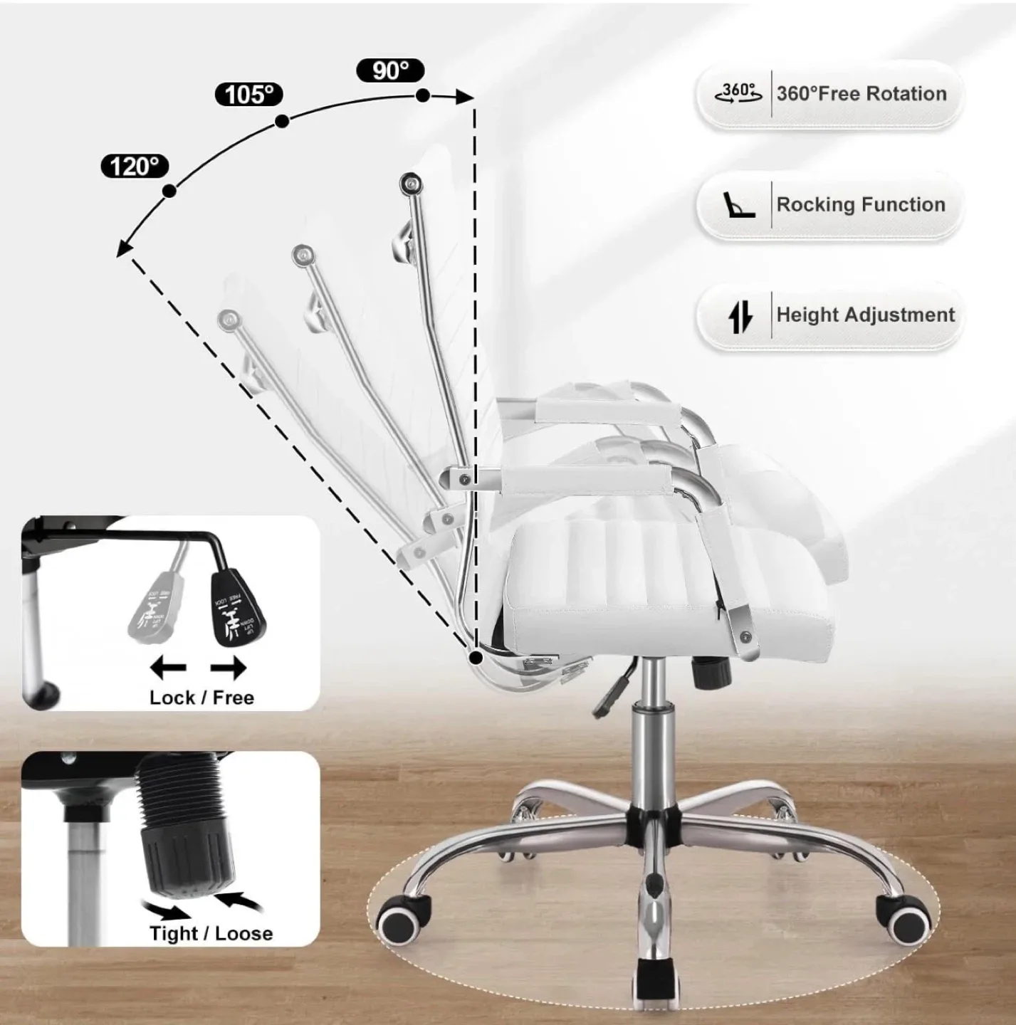 White Ribbed Office Mid-Back Chair image indicator(3)
