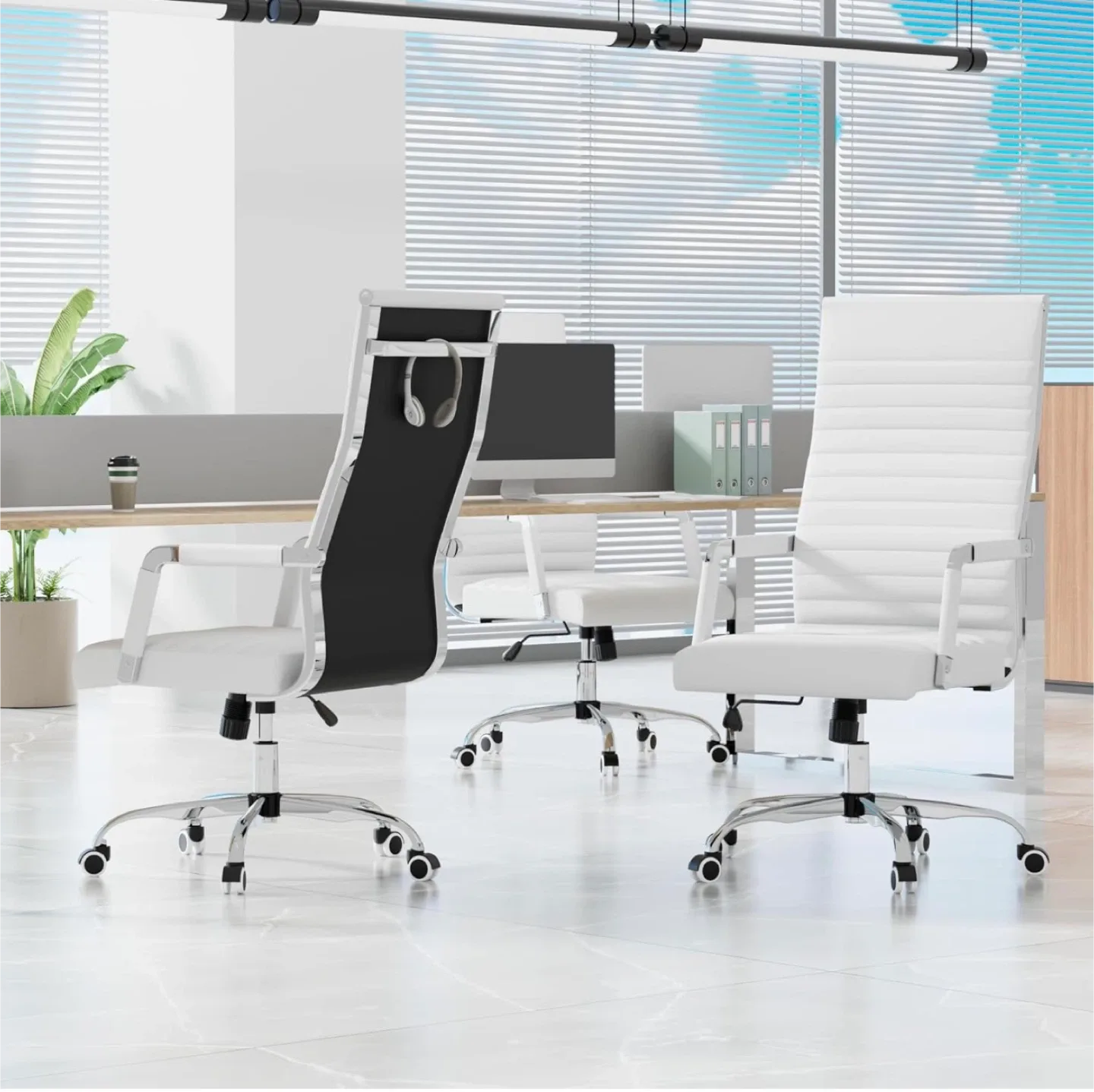 White Ribbed Office Mid-Back Chair image indicator(5)