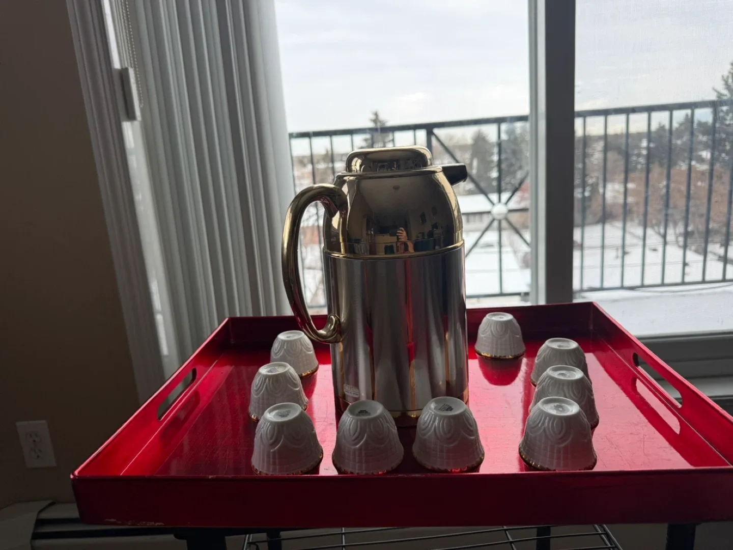 Vintage Gold & Silver Tea Set with Cups
