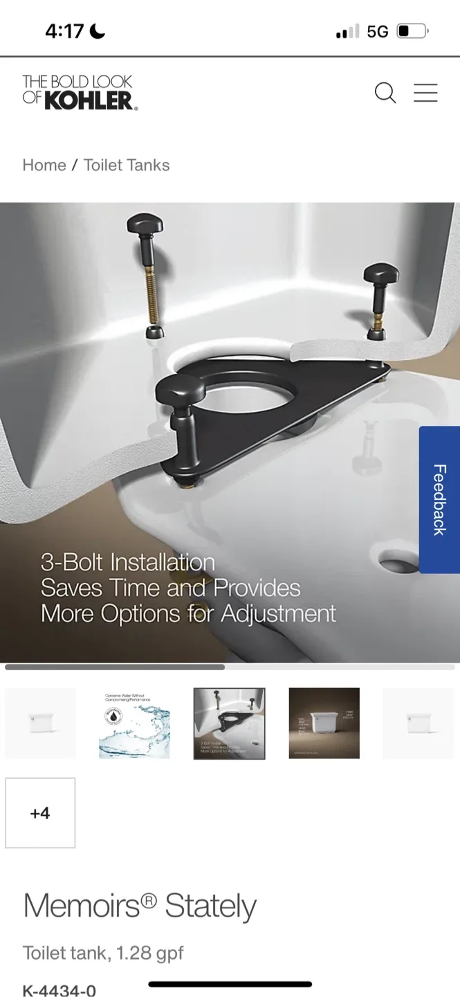 New Kohler Memoirs Stately Toilet Tank - White image indicator(5)