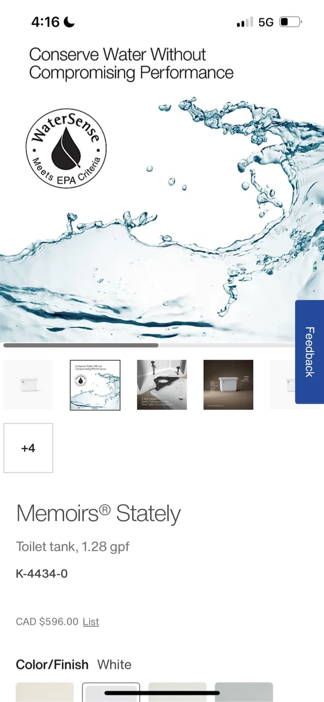 New Kohler Memoirs Stately Toilet Tank - White image indicator(4)