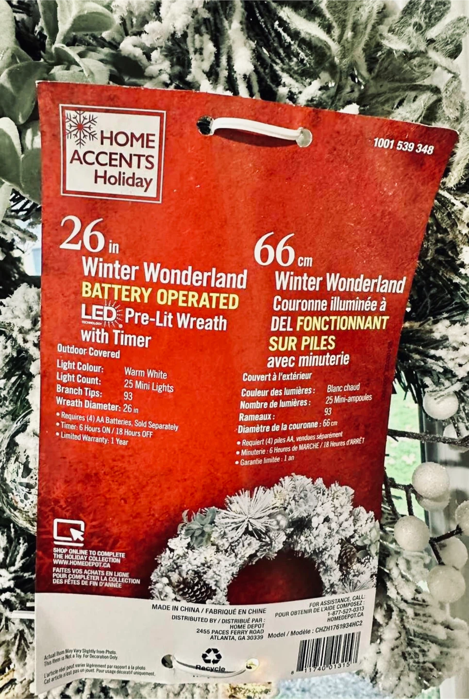 NEW 26 Inch Winter Wonderland Pre-Lit Flocked Wreath with Timer… - photo 3