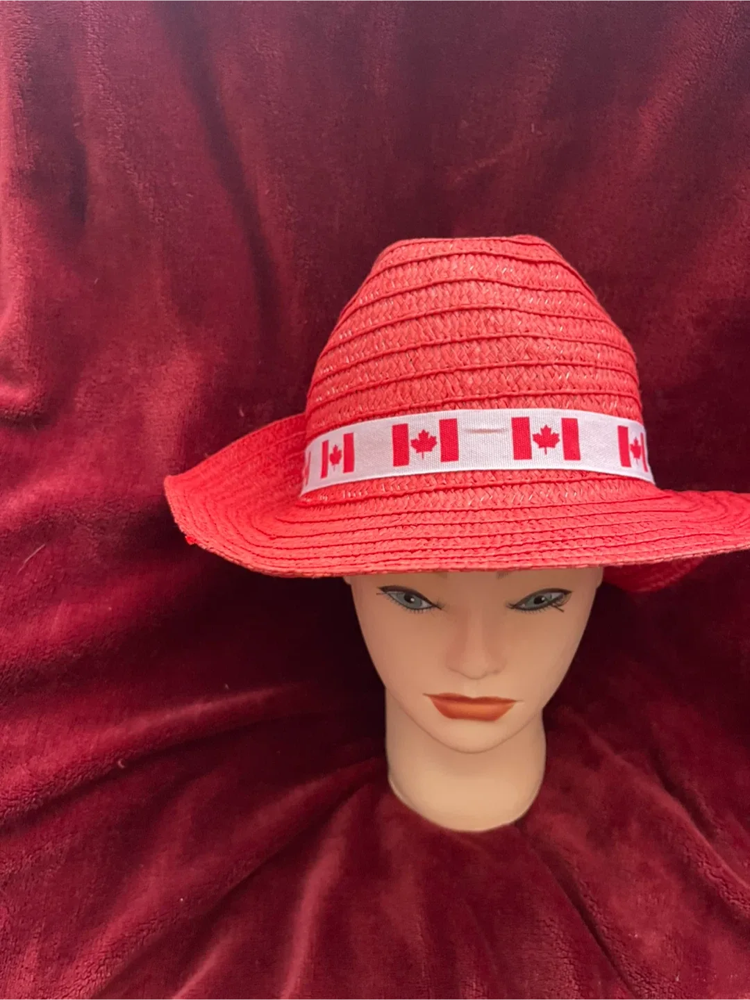 Red Straw Hat with Canadian Flag Band image indicator(2)